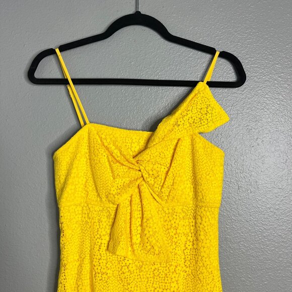 NWT Trina Turk Yellow Eyelet‎ Midi Dress Bow Detail Spaghetti Straps Size 0 - Picture 3 of 7